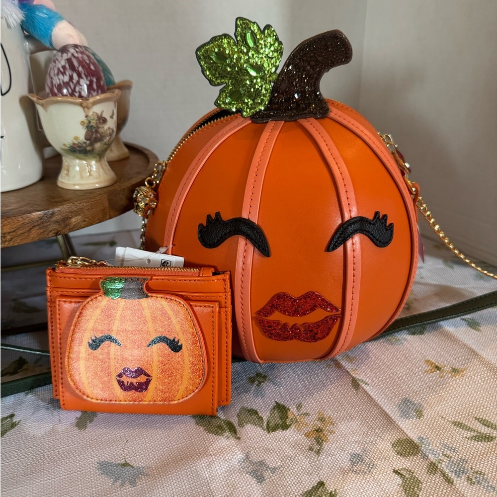 Betsey Johnson Pumpkin Themed Orange Handbag and Wallet Set